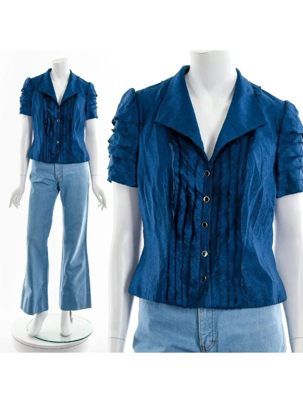 Blue Ruffle Button Up Jacket - Picture 2 of 10